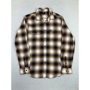OBEY Shirt Mens Small Brown Plaid Twill Flannel Long Sleeve Button Front Casual